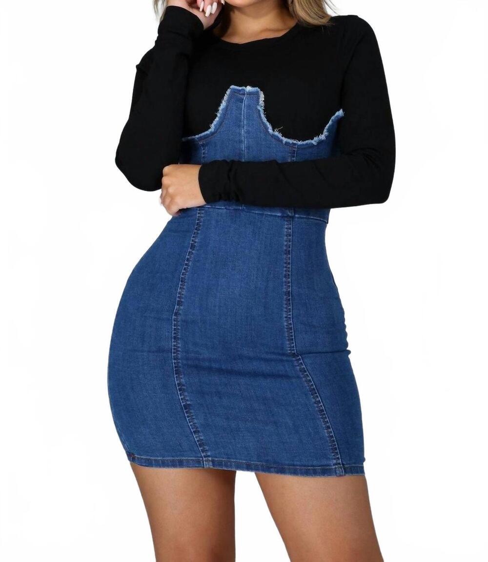 NEW BLANC in the mean time two tone denim tee dress in black